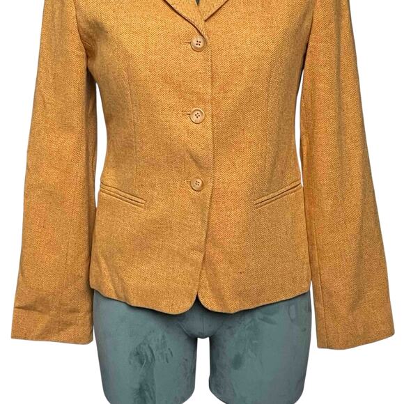 Charles Gray London Wool Blend Blazer Size 6 Mustard Yellow Structured Jacket - Picture 3 of 8